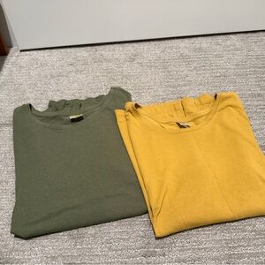 2 Women’s ONNO Bamboo T-shirts Sz L  Cypress (green) and Mustard (gold-ish)